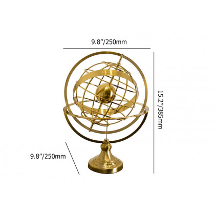 HMR - 15 inches Gold Globe Ornament Sculpture Modern Metal Geometric Figurine Table Decor Art