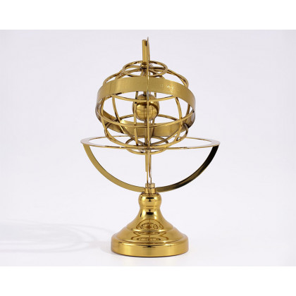 HMR - 15 inches Gold Globe Ornament Sculpture Modern Metal Geometric Figurine Table Decor Art