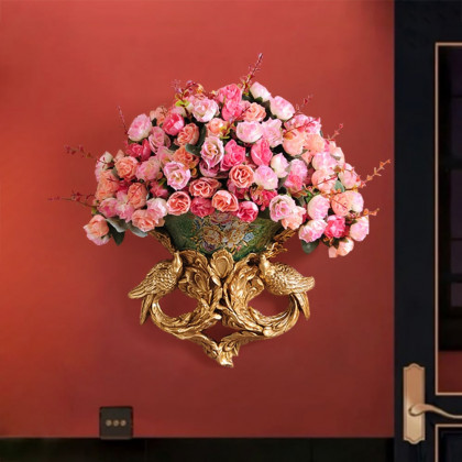 HMR - European Style Luxury Decorative Wall Flowers Carved Gold Artificial Flowers in Vase