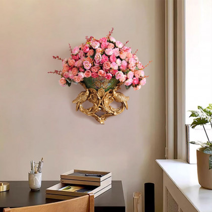 HMR - European Style Luxury Decorative Wall Flowers Carved Gold Artificial Flowers in Vase