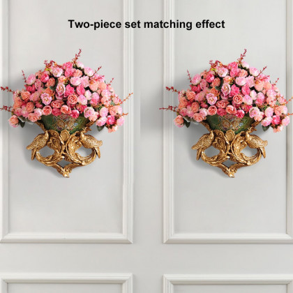 HMR - European Style Luxury Decorative Wall Flowers Carved Gold Artificial Flowers in Vase