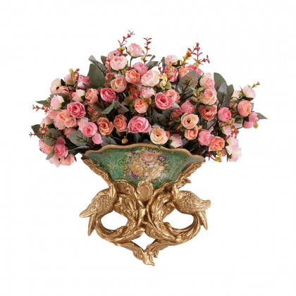 HMR - European Style Luxury Decorative Wall Flowers Carved Gold Artificial Flowers in Vase