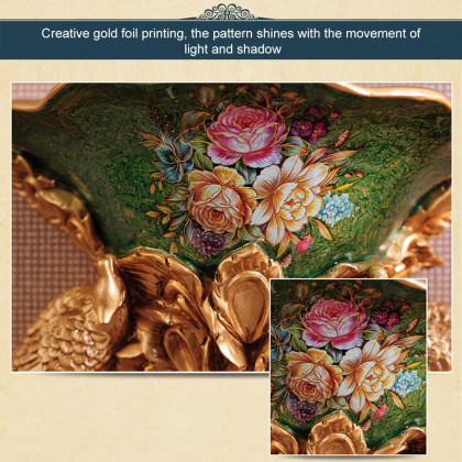 HMR - European Style Luxury Decorative Wall Flowers Carved Gold Artificial Flowers in Vase