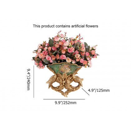 HMR - European Style Luxury Decorative Wall Flowers Carved Gold Artificial Flowers in Vase