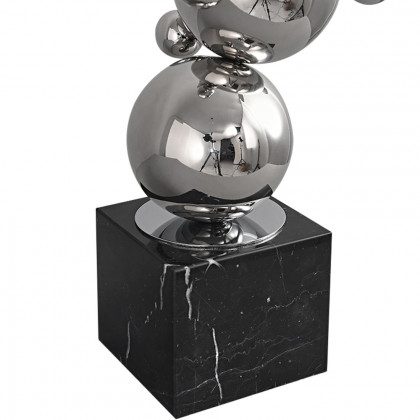HMR - 24" Modern Abstract Geometric Ball Sculpture Art Ornament Stainless Steel & Marble Decor