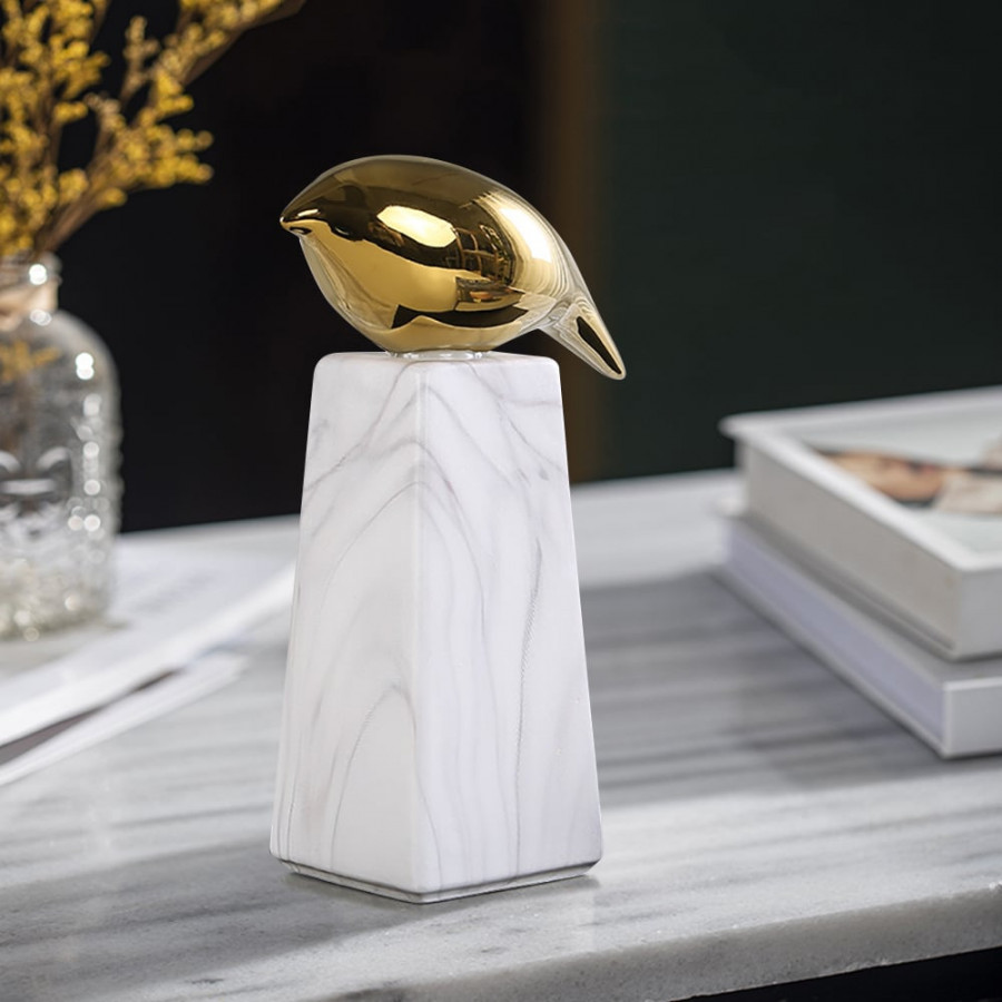 HMR - Modern White & Gold Ceramic Bird Ornament Sculpture Decor Animal Figurine Living Room