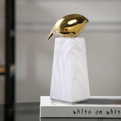 HMR - Modern White & Gold Ceramic Bird Ornament Sculpture Decor Animal Figurine Living Room