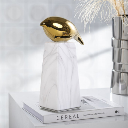 HMR - Modern White & Gold Ceramic Bird Ornament Sculpture Decor Animal Figurine Living Room