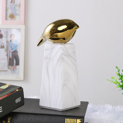 HMR - Modern White & Gold Ceramic Bird Ornament Sculpture Decor Animal Figurine Living Room