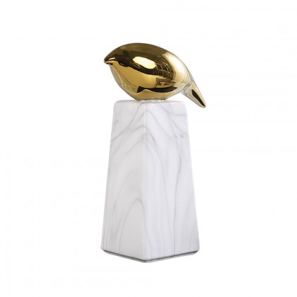 HMR - Modern White & Gold Ceramic Bird Ornament Sculpture Decor Animal Figurine Living Room