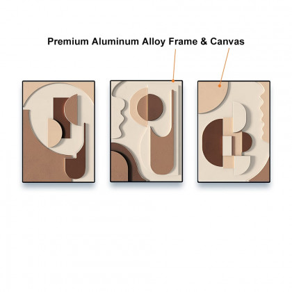 HMR - 3-Pieces Japandi Wall Decor for Living Room Abstract Art Print with Frame in Brown