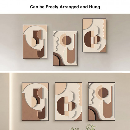 HMR - 3-Pieces Japandi Wall Decor for Living Room Abstract Art Print with Frame in Brown
