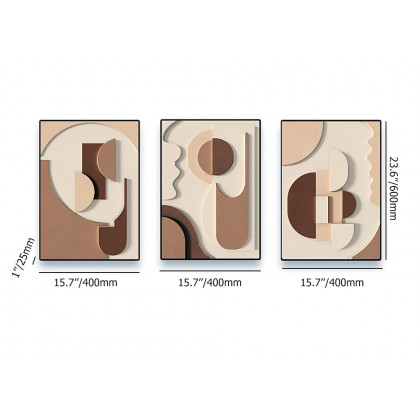 HMR - 3-Pieces Japandi Wall Decor for Living Room Abstract Art Print with Frame in Brown