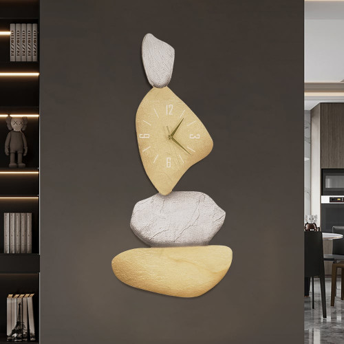 HMR 32" Large Stone Shape Japandi Wall Clock Unique Irregular Home Decor Art Living Room - Gold
