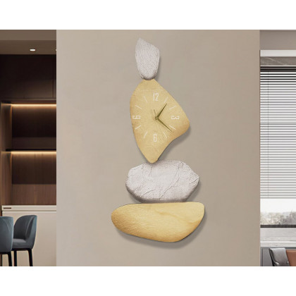 HMR 32" Large Stone Shape Japandi Wall Clock Unique Irregular Home Decor Art Living Room - Gold