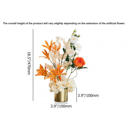 HMR - Orange Artificial Flowers in Vase Set Realistic Hydrangea Gold Ceramic Vase Home Decor