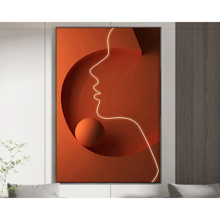 HMR Modern Orange Abstract People Wall Decor Art Person with Frame Living Room - Print