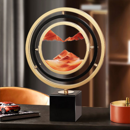 HMR - 13.8"Abstract Geometric Gold & Orange Sand Painting Ornaments Creative Home Decor