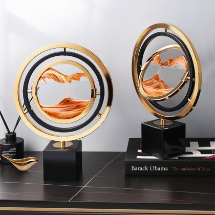 HMR - 13.8"Abstract Geometric Gold & Orange Sand Painting Ornaments Creative Home Decor