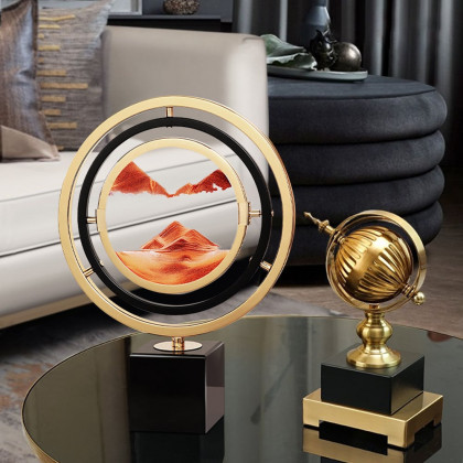 HMR - 13.8"Abstract Geometric Gold & Orange Sand Painting Ornaments Creative Home Decor
