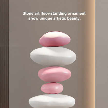 HMR - 30.7" Abstract Geometric Fiberglass & MDF Stacked Stone Floor Sculpture Light Decor Art