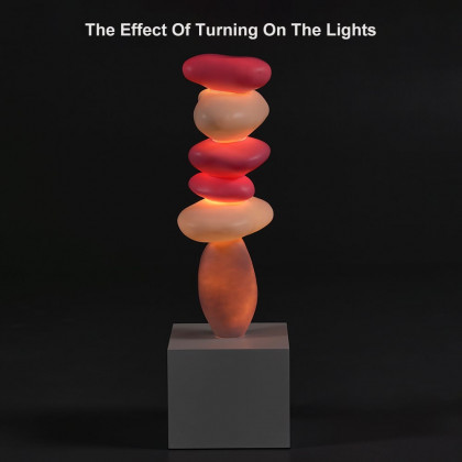 HMR - 30.7" Abstract Geometric Fiberglass & MDF Stacked Stone Floor Sculpture Light Decor Art