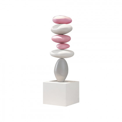 HMR - 30.7" Abstract Geometric Fiberglass & MDF Stacked Stone Floor Sculpture Light Decor Art