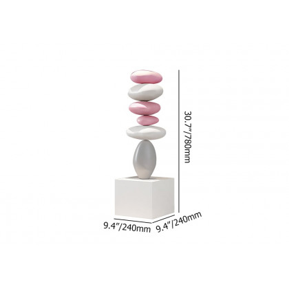 HMR - 30.7" Abstract Geometric Fiberglass & MDF Stacked Stone Floor Sculpture Light Decor Art