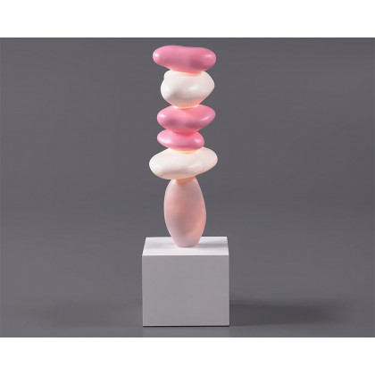 HMR - 30.7" Abstract Geometric Fiberglass & MDF Stacked Stone Floor Sculpture Light Decor Art