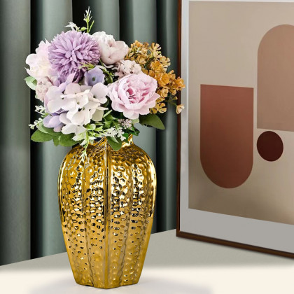 HMR - 11.8" Large Glam Gold Abstract Ceramic Flower Vase Living Room Bedroom Table