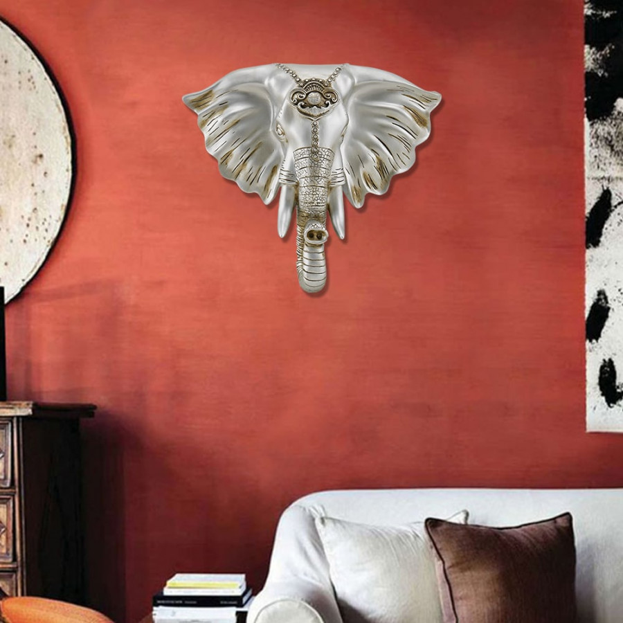 HMR - 3D Elephant Head Wall Decor Home Artificial Animal Hanging Art Living Room in Silver