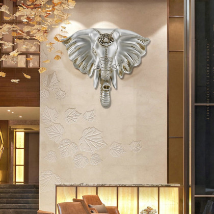 HMR - 3D Elephant Head Wall Decor Home Artificial Animal Hanging Art Living Room in Silver