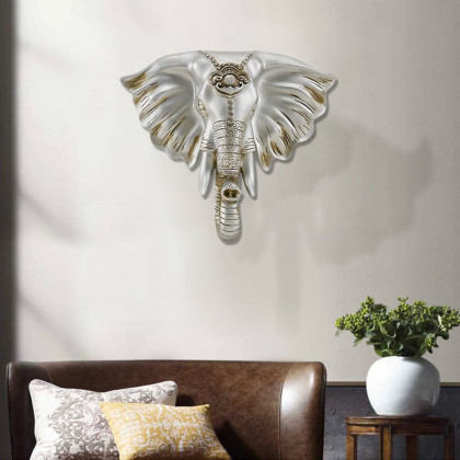 HMR - 3D Elephant Head Wall Decor Home Artificial Animal Hanging Art Living Room in Silver