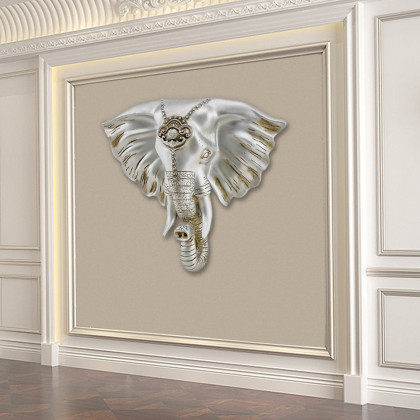 HMR - 3D Elephant Head Wall Decor Home Artificial Animal Hanging Art Living Room in Silver