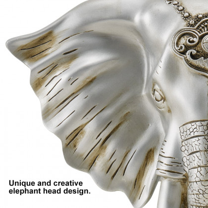 HMR - 3D Elephant Head Wall Decor Home Artificial Animal Hanging Art Living Room in Silver