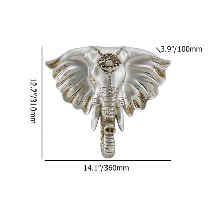 HMR - 3D Elephant Head Wall Decor Home Artificial Animal Hanging Art Living Room in Silver