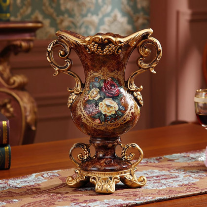 HMR - European Artificial Vintage Flower Arrangement Vase Set Golden Resin Vase Fake Flower