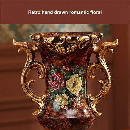 HMR - European Artificial Vintage Flower Arrangement Vase Set Golden Resin Vase Fake Flower