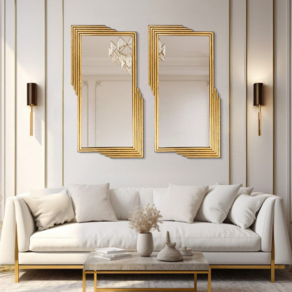 HMR - Modern Gold Metal Geometric Wall Decorative Mirror Entrance Rectangular Dressing Mirror