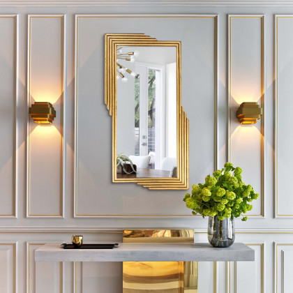 HMR - Modern Gold Metal Geometric Wall Decorative Mirror Entrance Rectangular Dressing Mirror