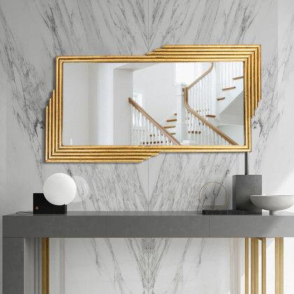 HMR - Modern Gold Metal Geometric Wall Decorative Mirror Entrance Rectangular Dressing Mirror