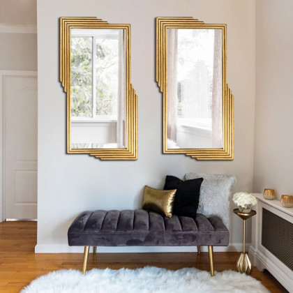 HMR - Modern Gold Metal Geometric Wall Decorative Mirror Entrance Rectangular Dressing Mirror