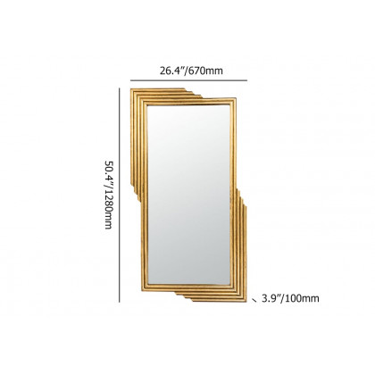 HMR - Modern Gold Metal Geometric Wall Decorative Mirror Entrance Rectangular Dressing Mirror