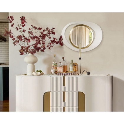 HMR Modern White & Gold Abstract Geometry Wall Mirror Decor Living Room Bedroom - White & Gold, 18" x 24"