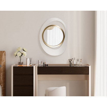 HMR Modern White & Gold Abstract Geometry Wall Mirror Decor Living Room Bedroom - White & Gold, 18" x 24"