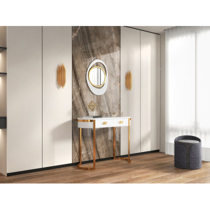 HMR Modern White & Gold Abstract Geometry Wall Mirror Decor Living Room Bedroom - White & Gold, 18" x 24"