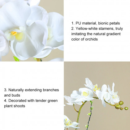 HMR - Artificial Flower Realistic White Orchids in Vase Set Gold Brushed Ceramic Flower Pots
