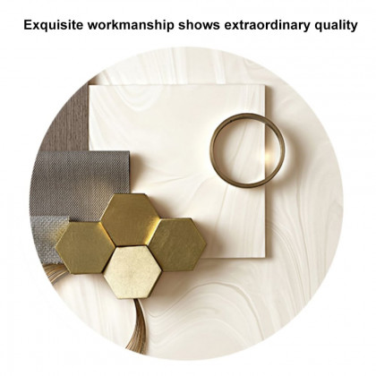 HMR - Modern Gold Round Wall Clock Canvas Painting Decor Art with Wood Pointer Aluminium Frame