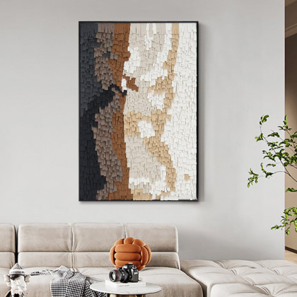 HMR - Abstract Geometric 3D Modern PU Leather Wall Decor Painting Art with Black Metal Frame