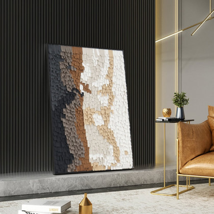 HMR - Abstract Geometric 3D Modern PU Leather Wall Decor Painting Art with Black Metal Frame